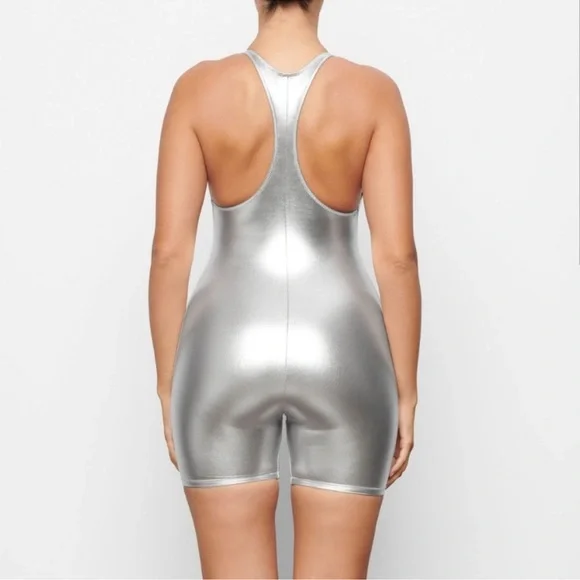 SKIMS NWT Metallic Swim Romper - Nickel - Picture 4 of 4